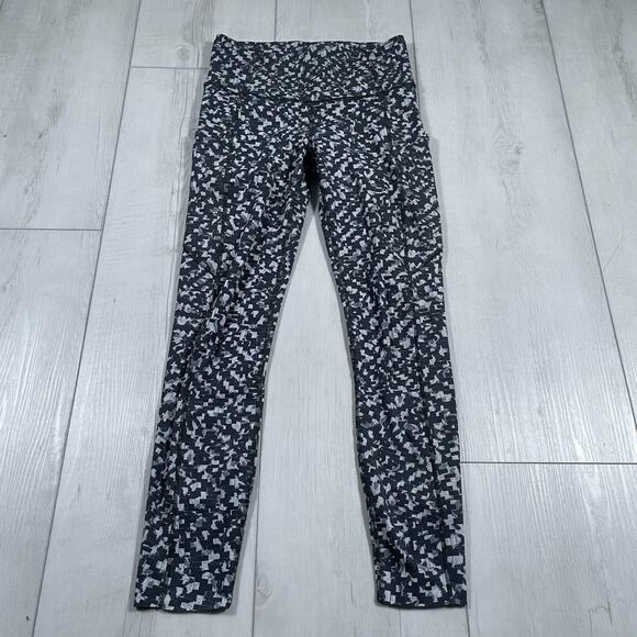 Lululemon Size 6 Fast Free High Rise Tight Leggings 25"Pockets Black Gray Run - Picture 1 of 11